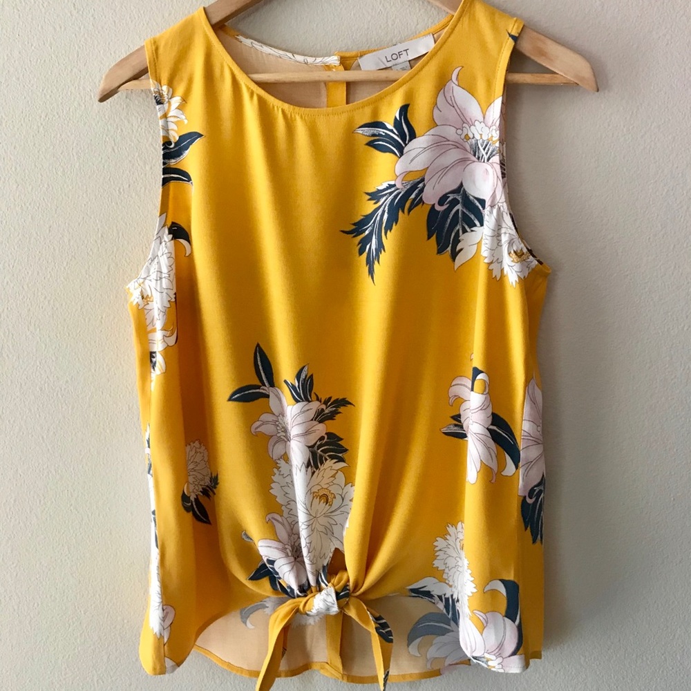 LOFT Floral Tie Hem top - Picture 2 of 7